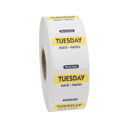 NATIONAL CHECKING 1"x1" Trilingual Yellow Tuesday Removable Label, PK1000 R102R